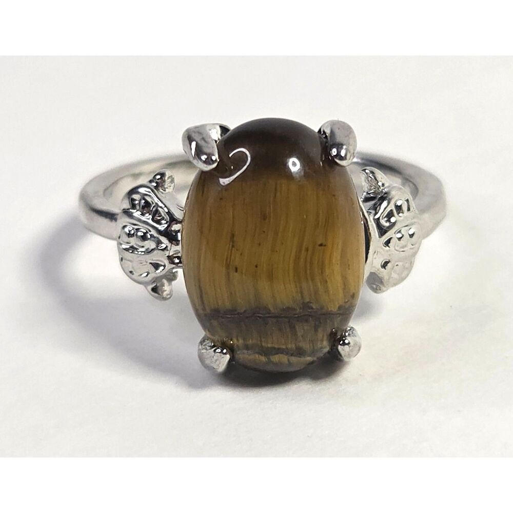 Tigers Eye Stone Silver Tone Ring  Size 8 1/4